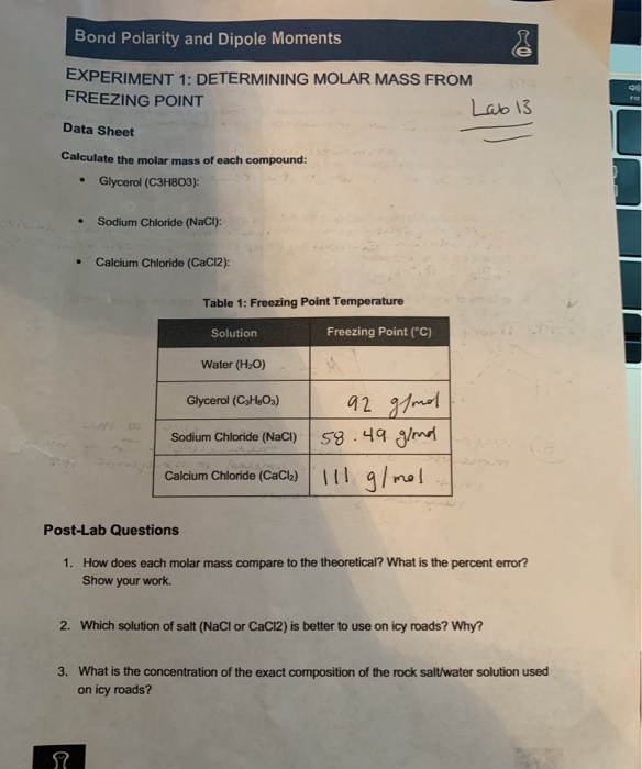 polarity experiment activity sheet