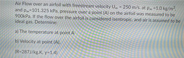 Solved Air Flow Over An Airfoil With Freestream Velocity U. | Chegg.com