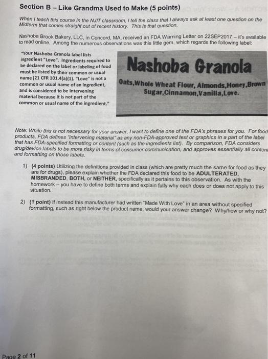Section B - Like Grandma Used to Make (5 points) When I teach this course in the NJIT classroom. I tell the class that I alwa