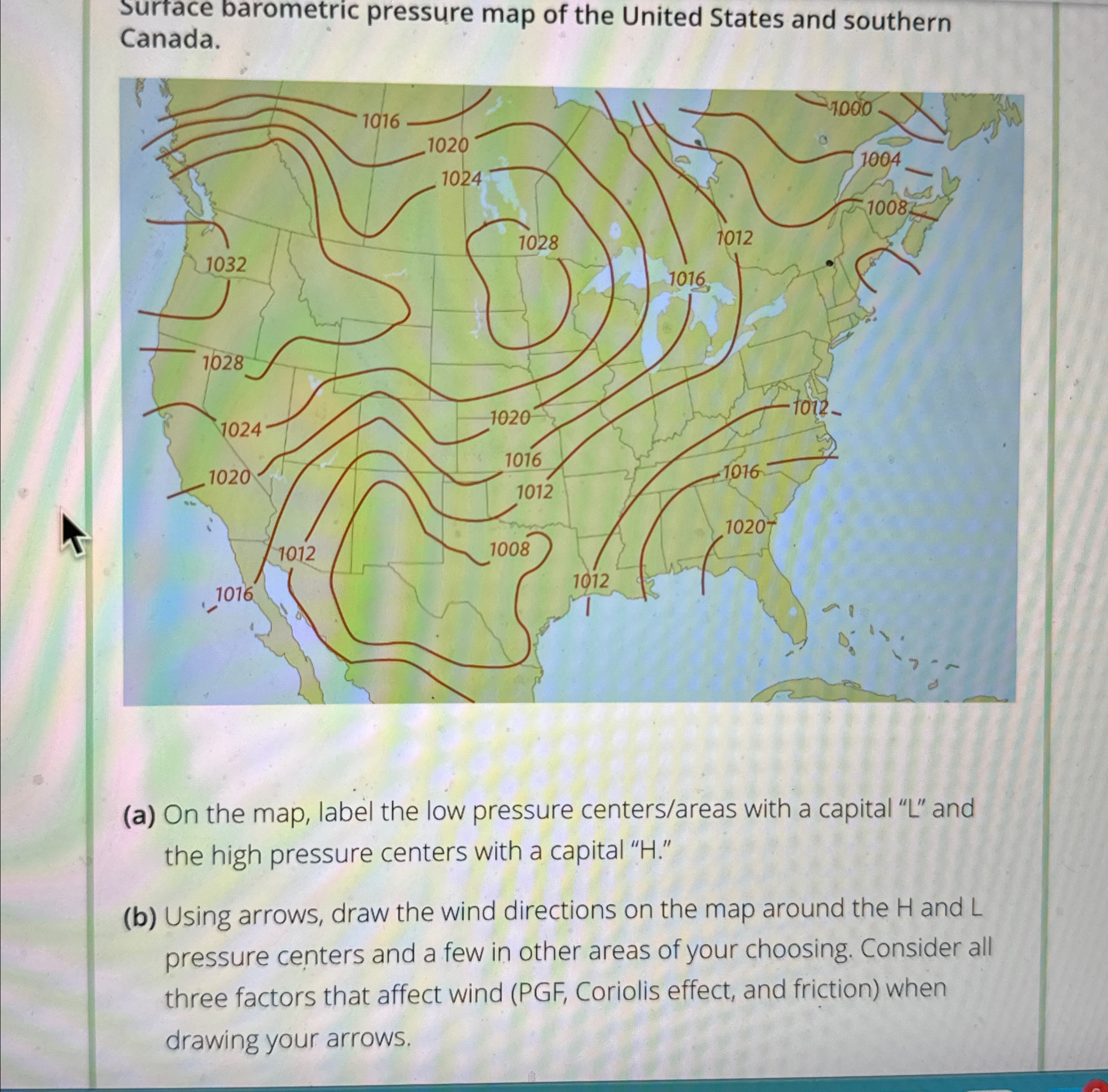 Solved Surtace barometric pressure map of the United States | Chegg.com