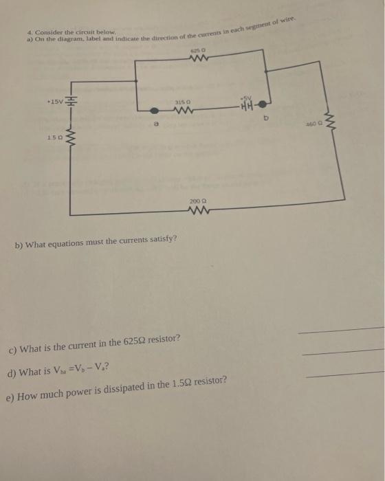 Solved 4. Consider the circuit below a) On the diagram, | Chegg.com