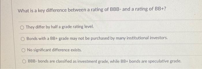 Solved What Is A Key Difference Between A Rating Of BBB- And | Chegg.com