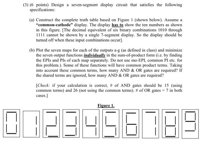Solved (3) (6 points) Design a seven-segment display circuit | Chegg.com