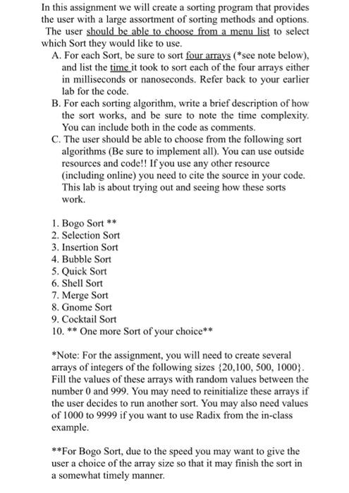 Solved 1. Java Programming Language2. For each sort, be sure | Chegg.com