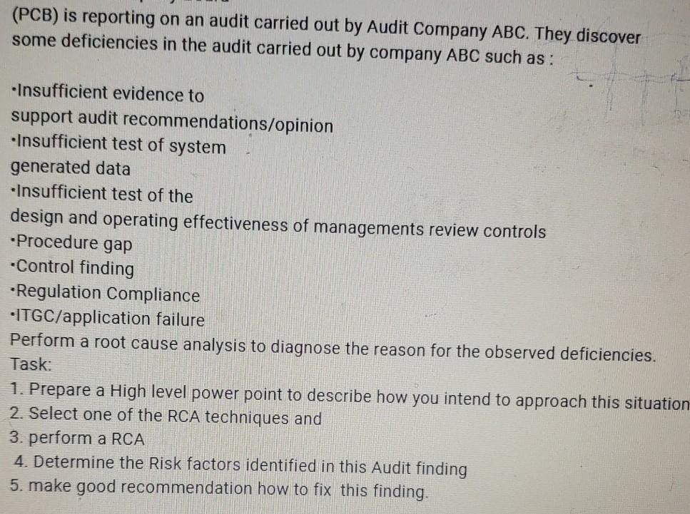 Solved (PCB) is reporting on an audit carried out by Audit | Chegg.com