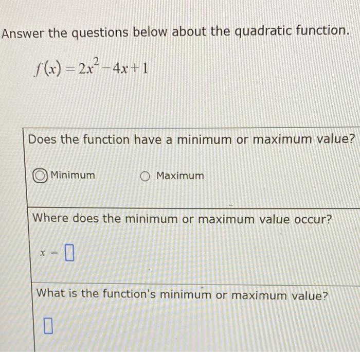 Solved Answer the questions below about the quadratic | Chegg.com