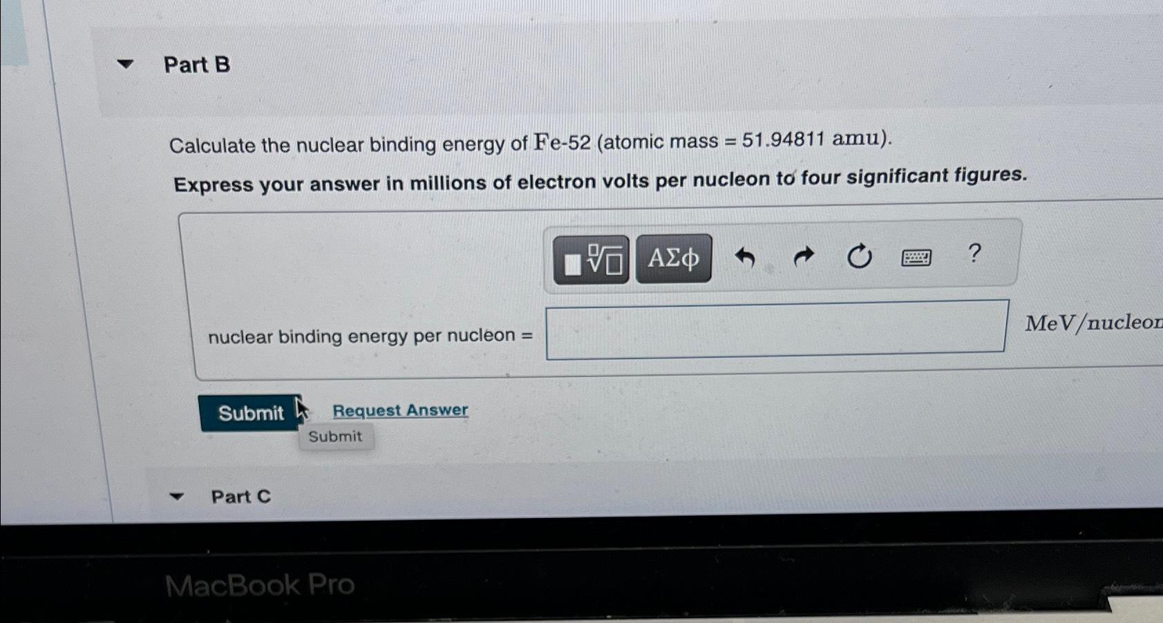 Solved Part BCalculate The Nuclear Binding Energy Of | Chegg.com