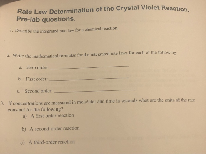 Solved Rate Law Determination of the Crystal Violet Reaction | Chegg.com