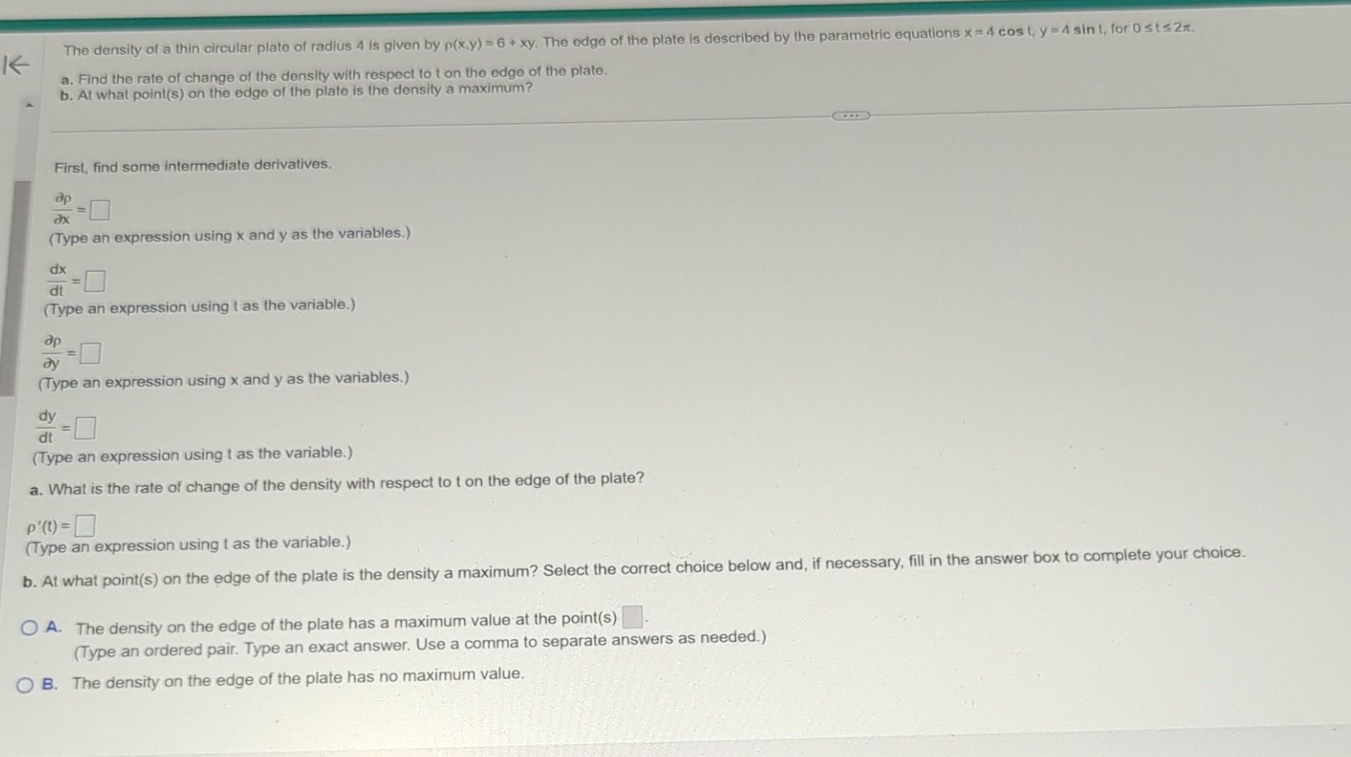 a. Find the rate of change of the density with | Chegg.com