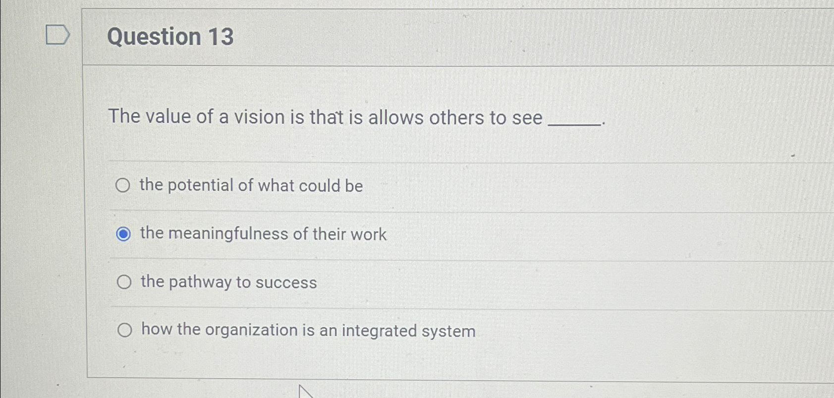 Solved Question 13The value of a vision is that is allows | Chegg.com
