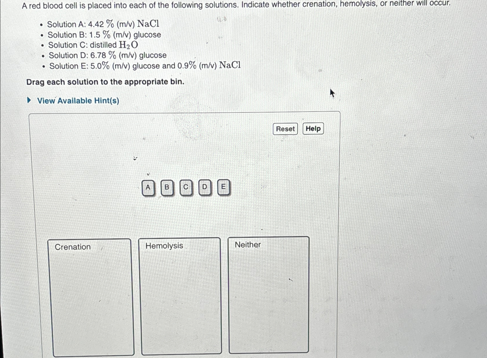 Solved A red blood cell is placed into each of the following | Chegg.com
