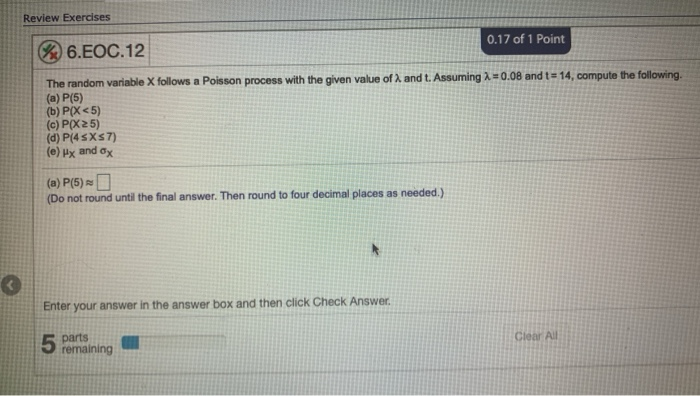 Solved Review Exercises 0.17 of 1 Point 6.EOC.12 The random | Chegg.com