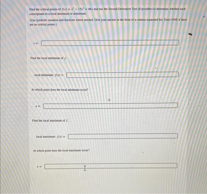 Solved Find the critical points of f(x)=x3−15x2+48x and use | Chegg.com