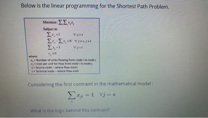 Below is the linear programming for the shortest Path | Chegg.com