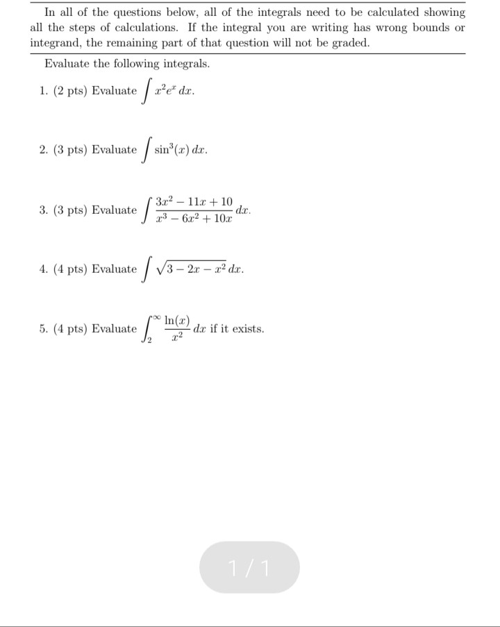Solved In all of the questions below, all of the integrals | Chegg.com