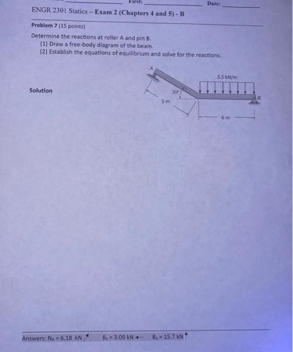 Solved Determine The Reactions At Roller A And Pin B. (1) | Chegg.com