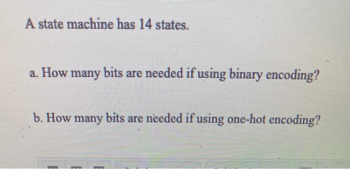 Solved A state machine has 14 states. a. How many bits are | Chegg.com