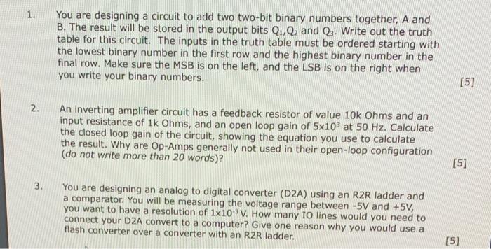 Solved 1. You are designing a circuit to add two two-bit | Chegg.com