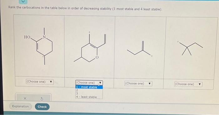 Solved Rank the carbocations in the table below in order of | Chegg.com