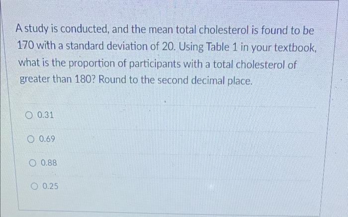 Solved A study is conducted, and the mean total cholesterol | Chegg.com