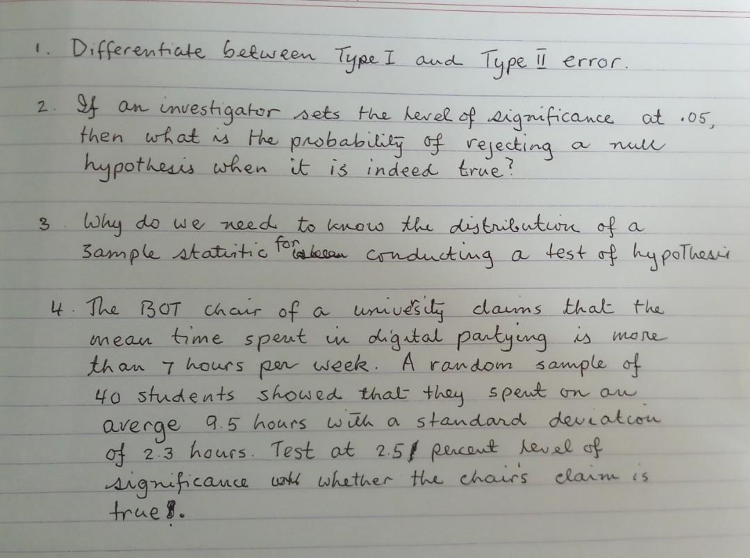 Solved 1. Differentiate between Type I and Type II error. 2. | Chegg.com