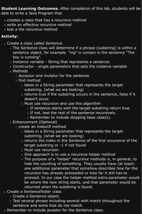 Solved Student Learning Outcomes. After completion of this | Chegg.com