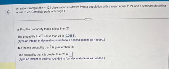 Solved A random sample of n=121 observations is drawn from a | Chegg.com
