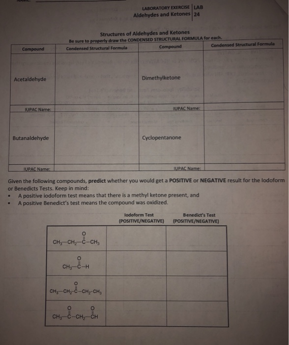 Solved . LABORATORY EXERCISE LAB Aldehydes and Ketones 24