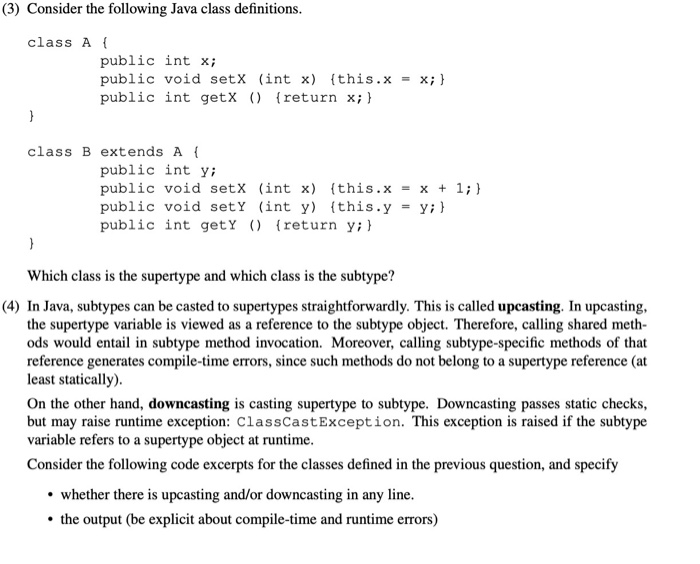 Solved (3) Consider the following Java class definitions. | Chegg.com