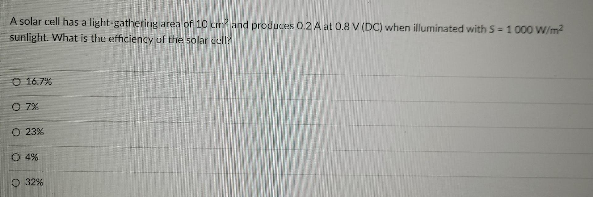 Solved A solar cell has a light-gathering area of 10 cm2 and | Chegg.com