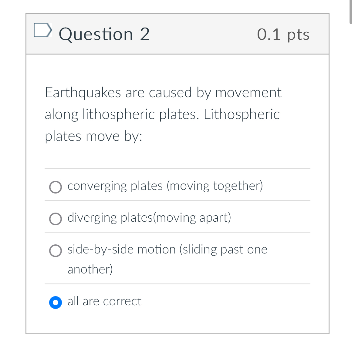 Solved Question 20.1 ﻿ptsEarthquakes are caused by movement
