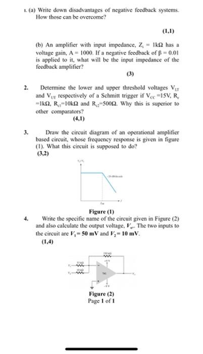 Solved 1 () Write down disadvantages of negative feedback | Chegg.com