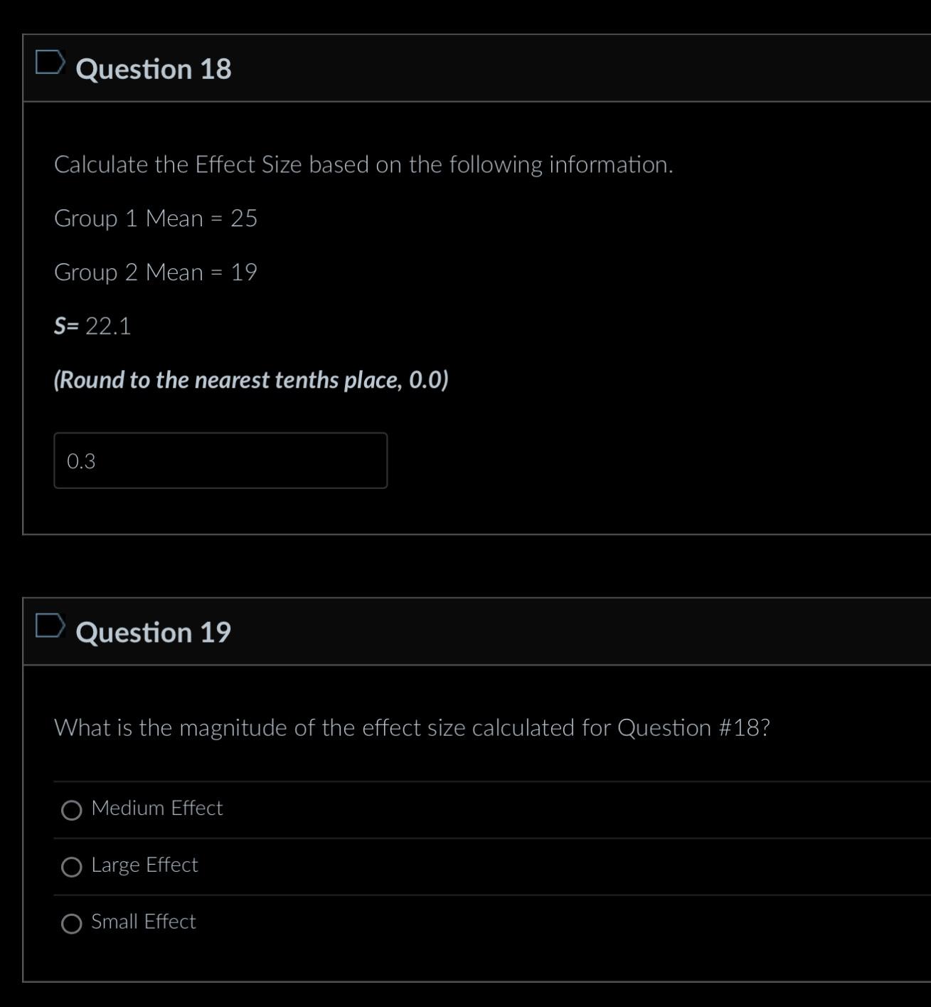 Solved Question 18Calculate the Effect Size based on the | Chegg.com