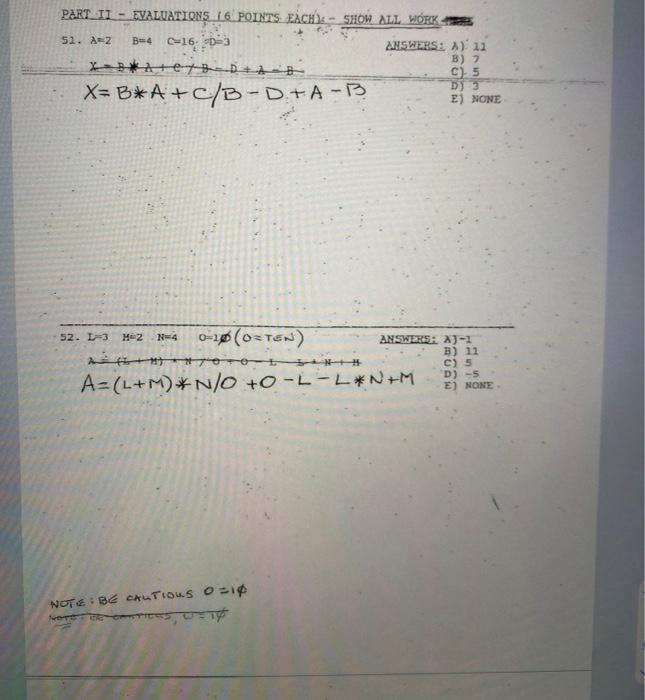 Solved Part Ii Evaluations 16 Points Eache Show All Wor Chegg Com