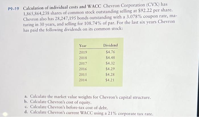 Solved P9-19 Calculation Of Individual Costs And WACC | Chegg.com