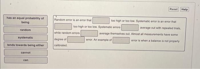 Solved Random error is an error that too high or too low. | Chegg.com