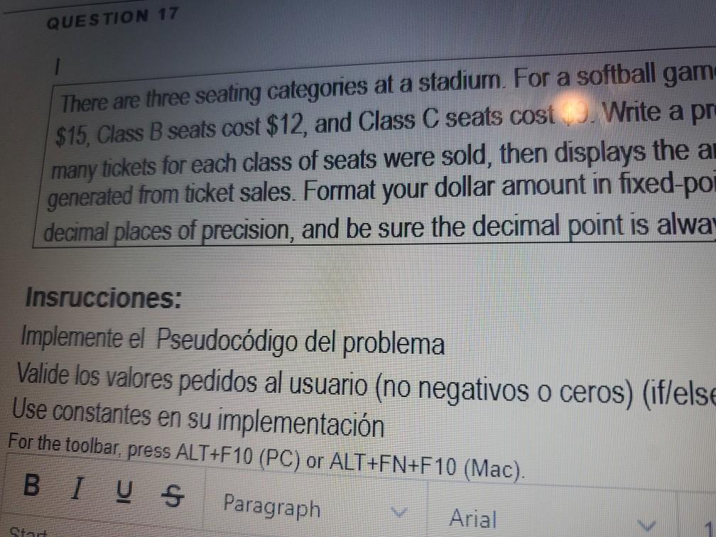 Solved QUESTION 17 There Are Three Seating Categories At A | Chegg.com