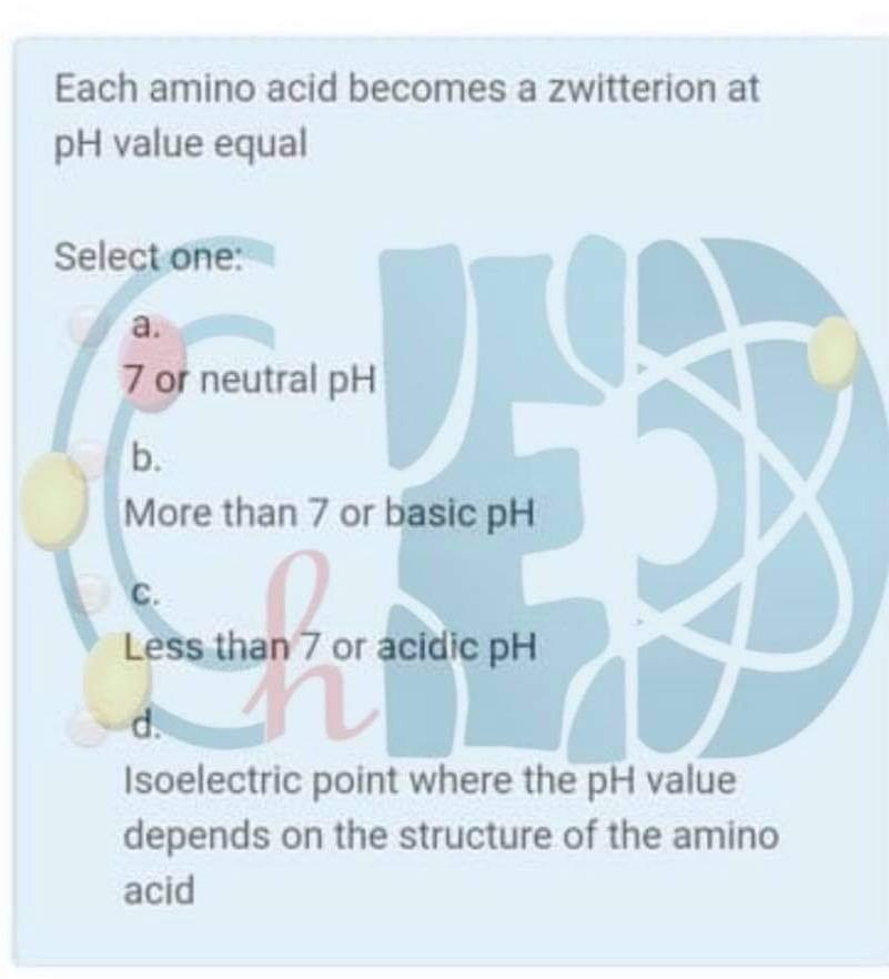 Solved Each amino acid a zwitterion at pH value