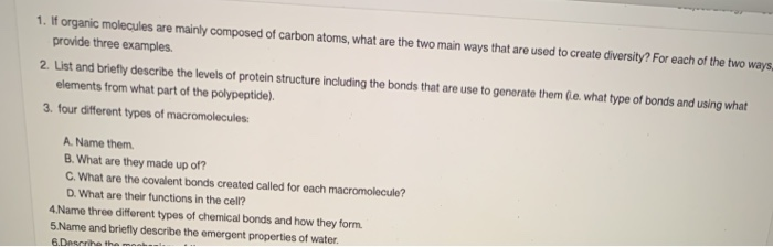 Solved 1. If organic molecules are mainly composed of carbon | Chegg.com