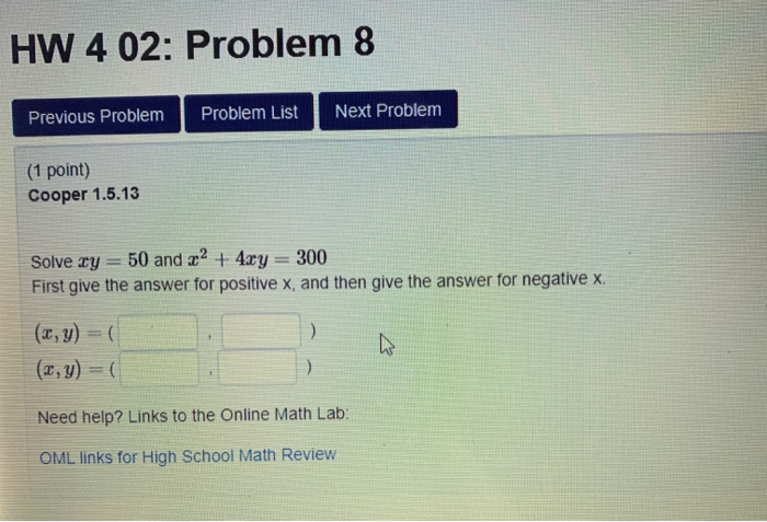 Solved HW 4 02: Problem 8 Previous Problem Problem List Next | Chegg.com