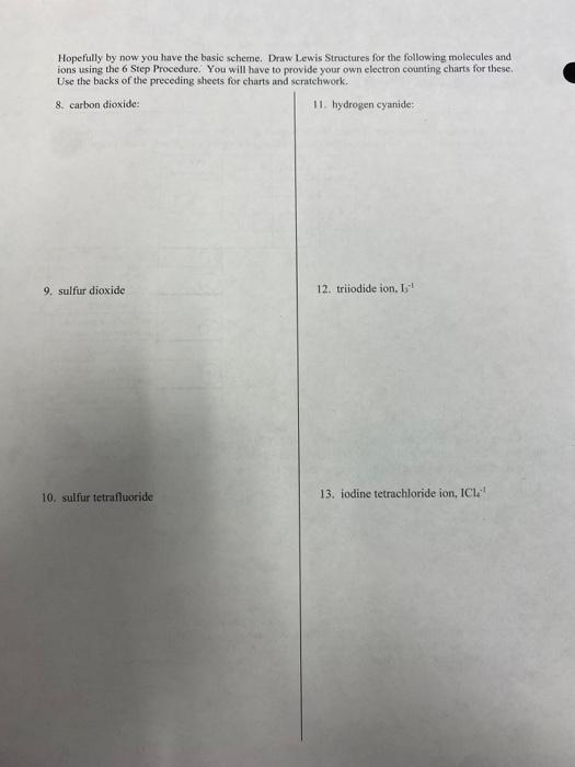 Solved LEWIS STRUCTURES Complete the Lewis Structures for | Chegg.com