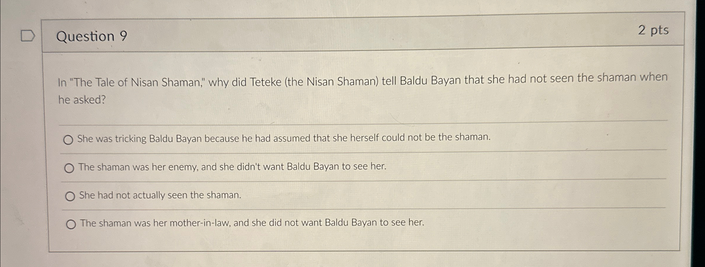 Solved Question 92 ﻿ptsIn "The Tale of Nisan Shaman," why