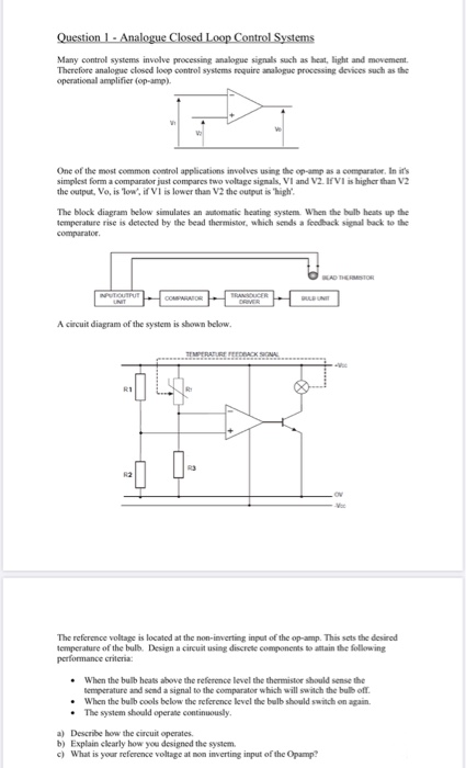 Solved Question 1 - Analogue Closed Loop Control Systems | Chegg.com