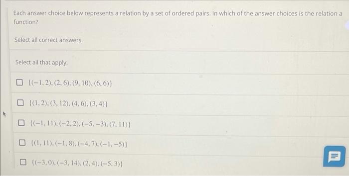 Solved Each Answer Choice Below Represents A Relation By A | Chegg.com