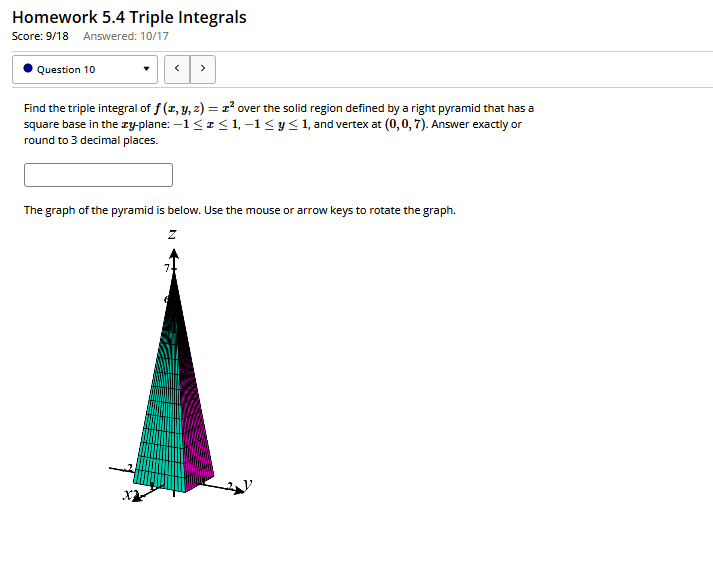 Find the triple integral of f(x,y,z)=x2 ﻿over the | Chegg.com