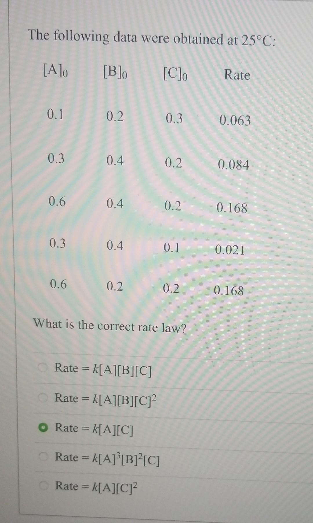 Solved The following data were obtained at 25∘C : What is | Chegg.com