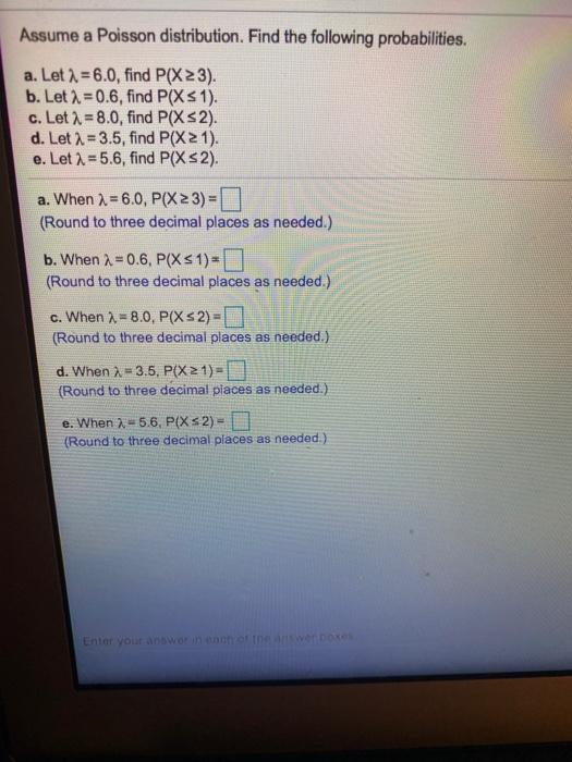 Solved Assume A Poisson Distribution. Find The Following | Chegg.com