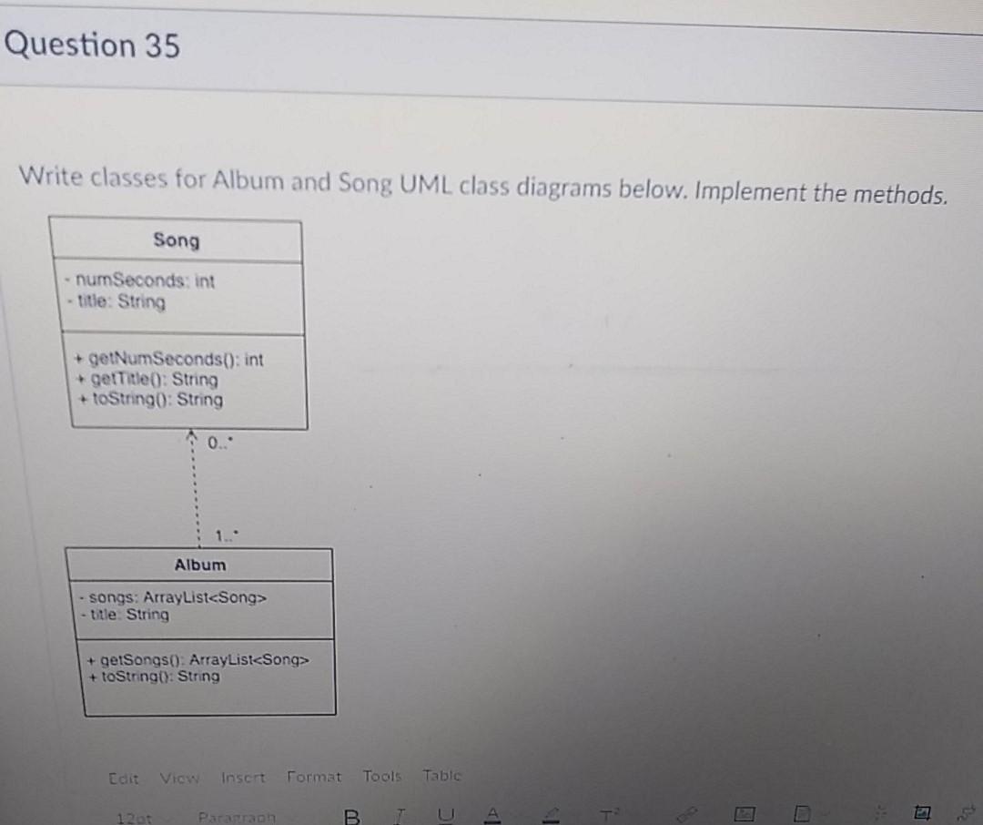 Solved Question 35 Write classes for Album and Song UML | Chegg.com