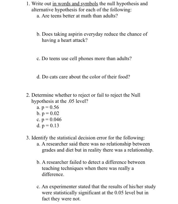 null hypothesis in your own words brainly