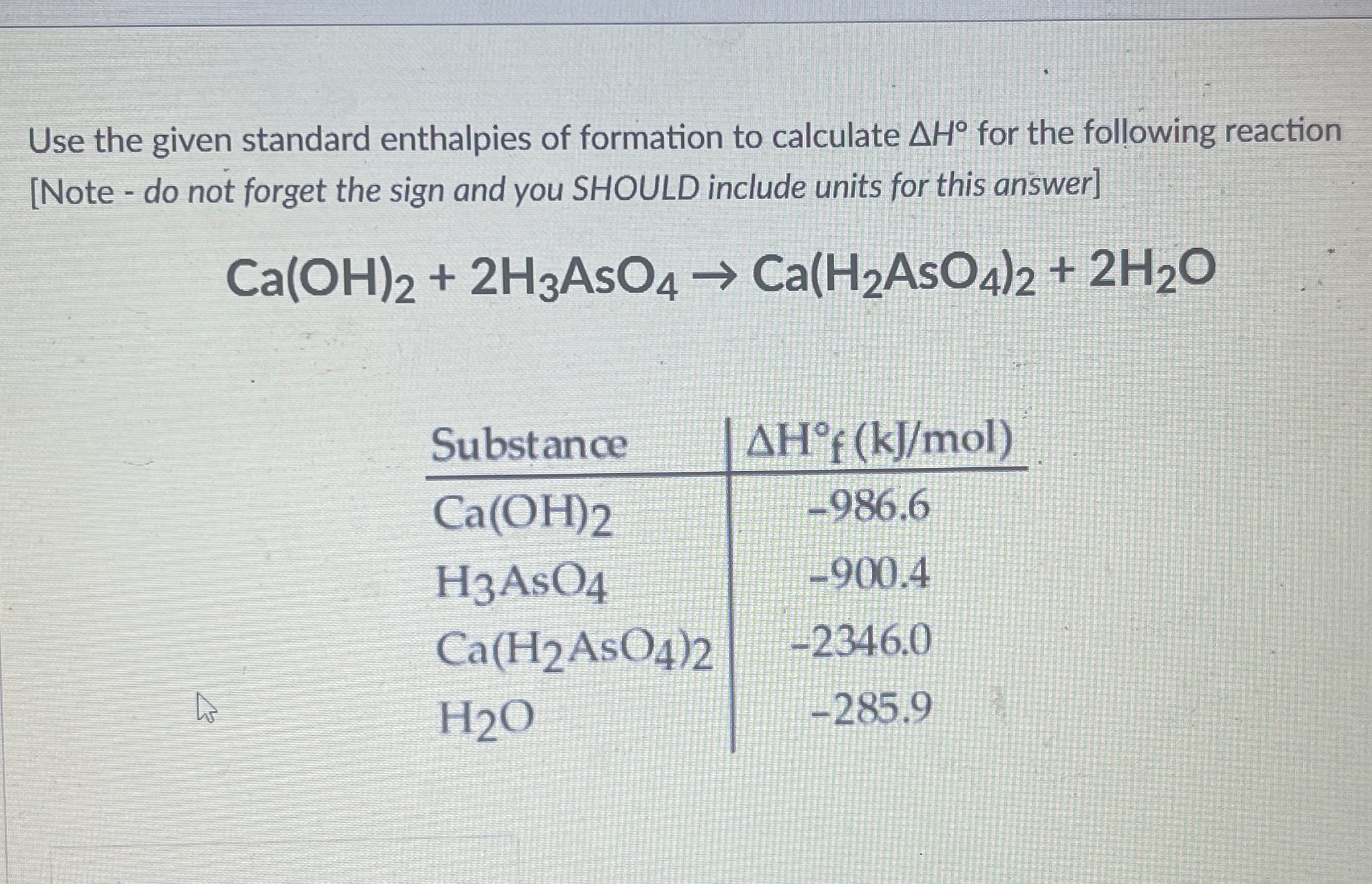 Solved Use the given standard enthalpies of formation to | Chegg.com